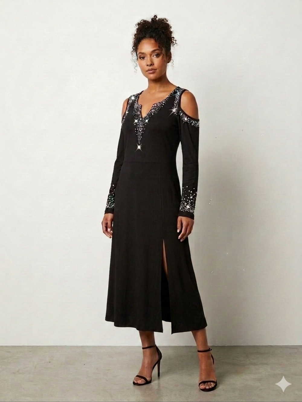 NEW Sheilay Midi Dress Cold Shoulder Party Cocktail Club Date Night Celestial M